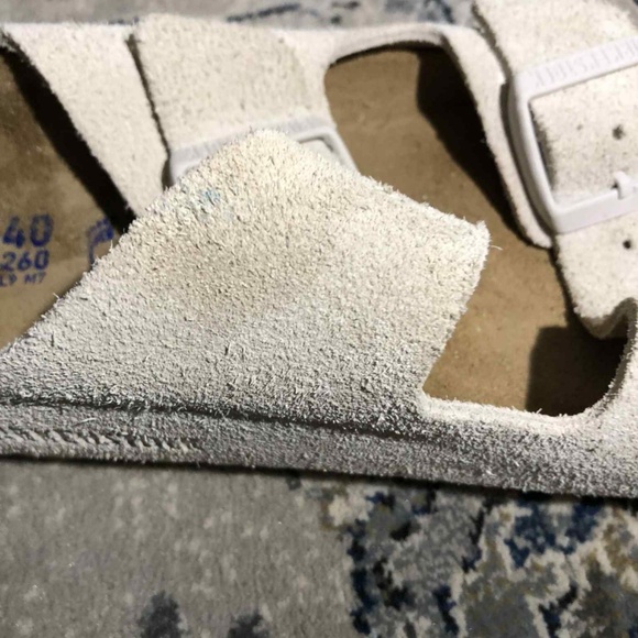 Birkenstock Arizona Soft Slide Sandal Antique White Suede main image 4